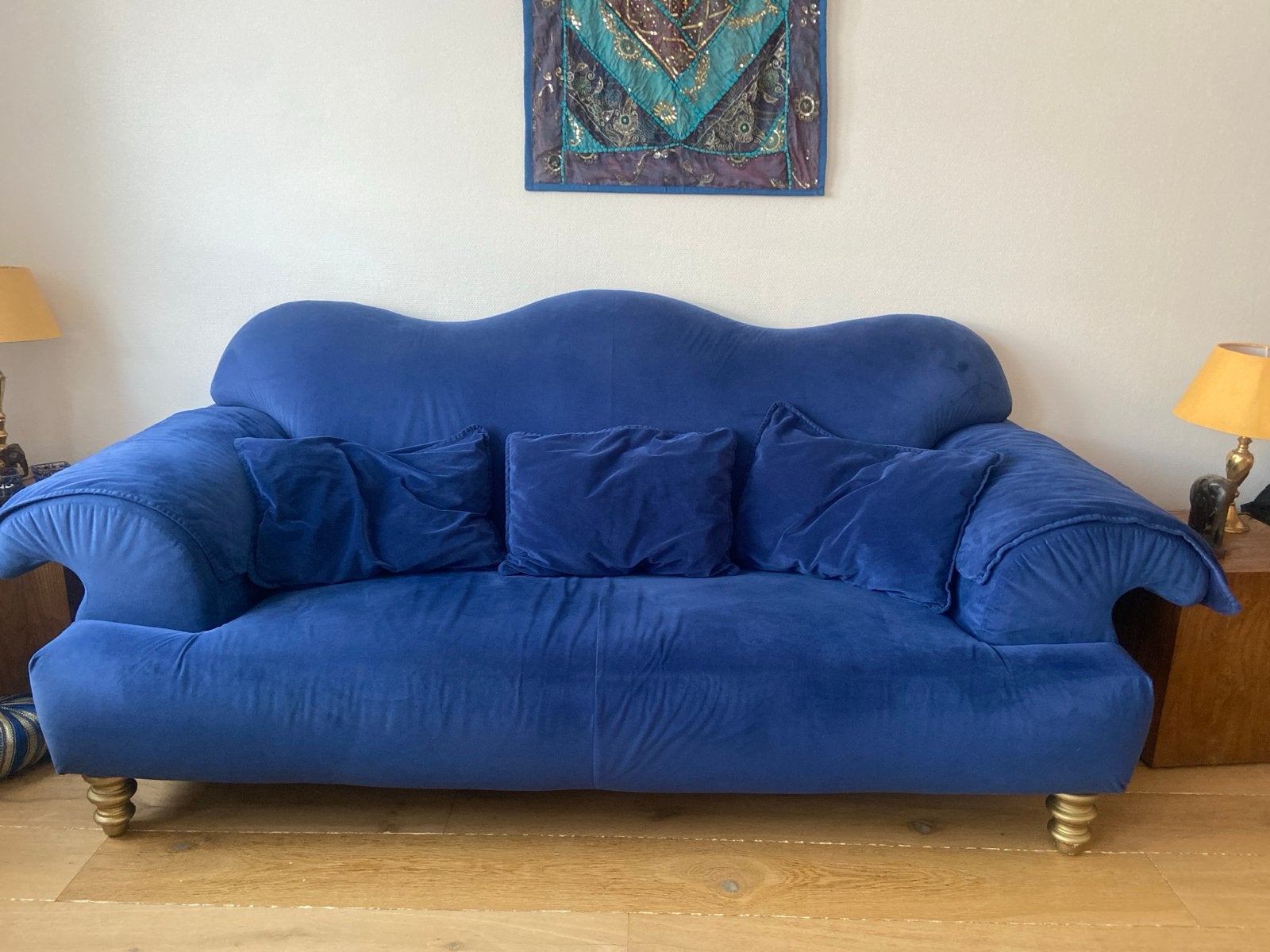Blauwe 2,5-zitsbank - Comfortabel en stijlvol, Ophalen, Gebruikt, Driepersoons, 75 tot 100 cm
