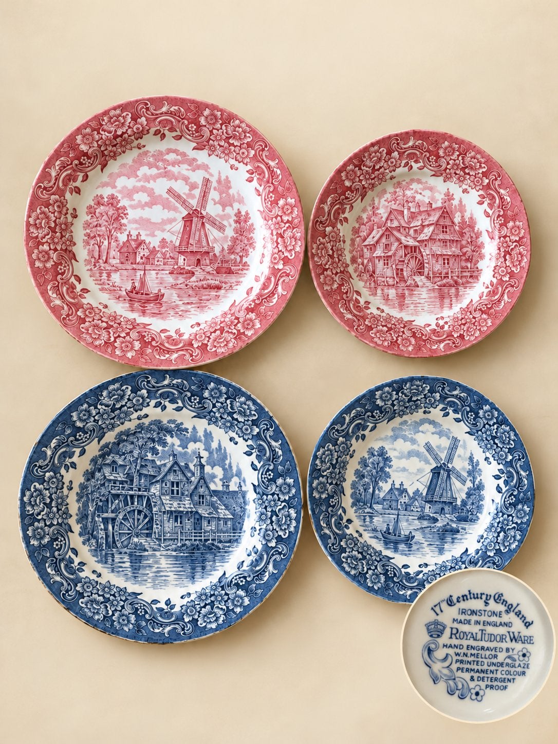 Royal Tudor Ware '17th Century England' borden (4 stuks), Antiek en Kunst, Ophalen of Verzenden