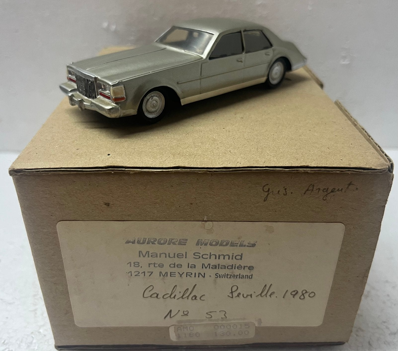 1:43 Aurore Models Swiss , Cadillac Seville 1980 , Handbuilt, Hobby en Vrije tijd, Modelauto's | 1:43, Ophalen of Verzenden, Zo goed als nieuw