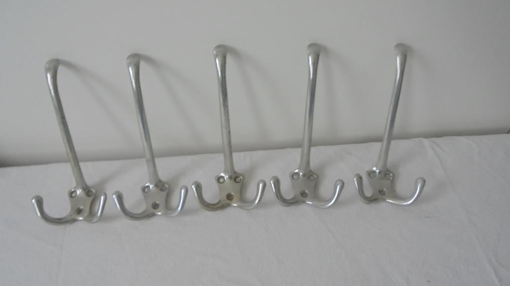 5 vintage kapstokhaken dubbele haak, Gebruikt, Wandhaken, Ophalen of Verzenden, Minder dan 100 cm