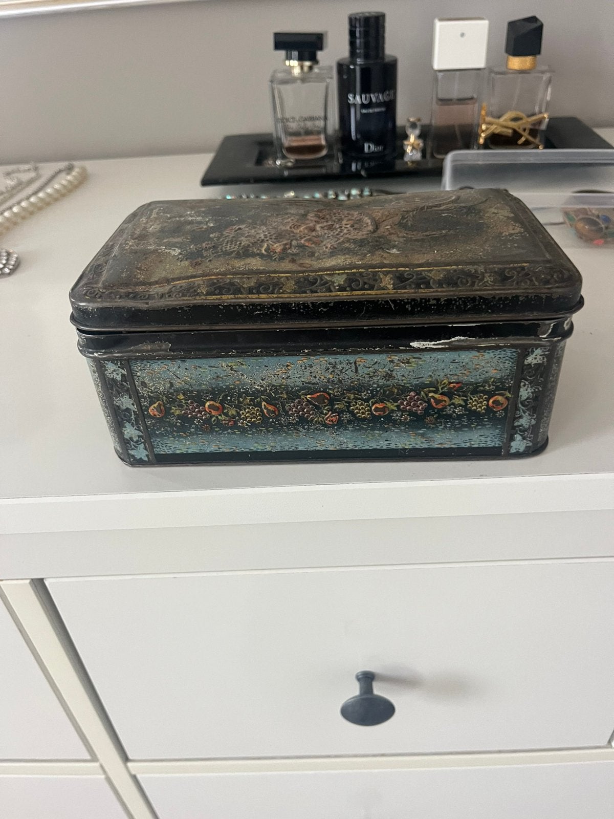 Oude antieke oma koekjes  trommel met knopen, Verzamelen, Ophalen of Verzenden, Gebruikt