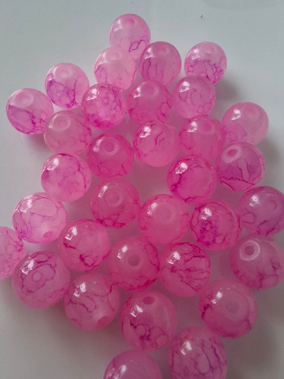 33 stuks 8 mm gemeleerde glaskralen roze kralen partij, Kraal, -, -, Nieuw
