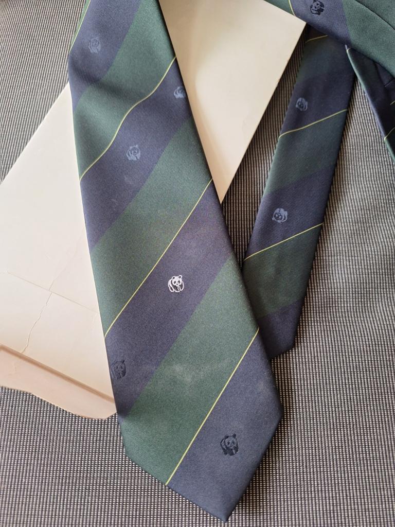Vintage WWF Stropdas - Groen/Blauw met Panda Logo, Ophalen of Verzenden, WWF, Met patroon, Gedragen
