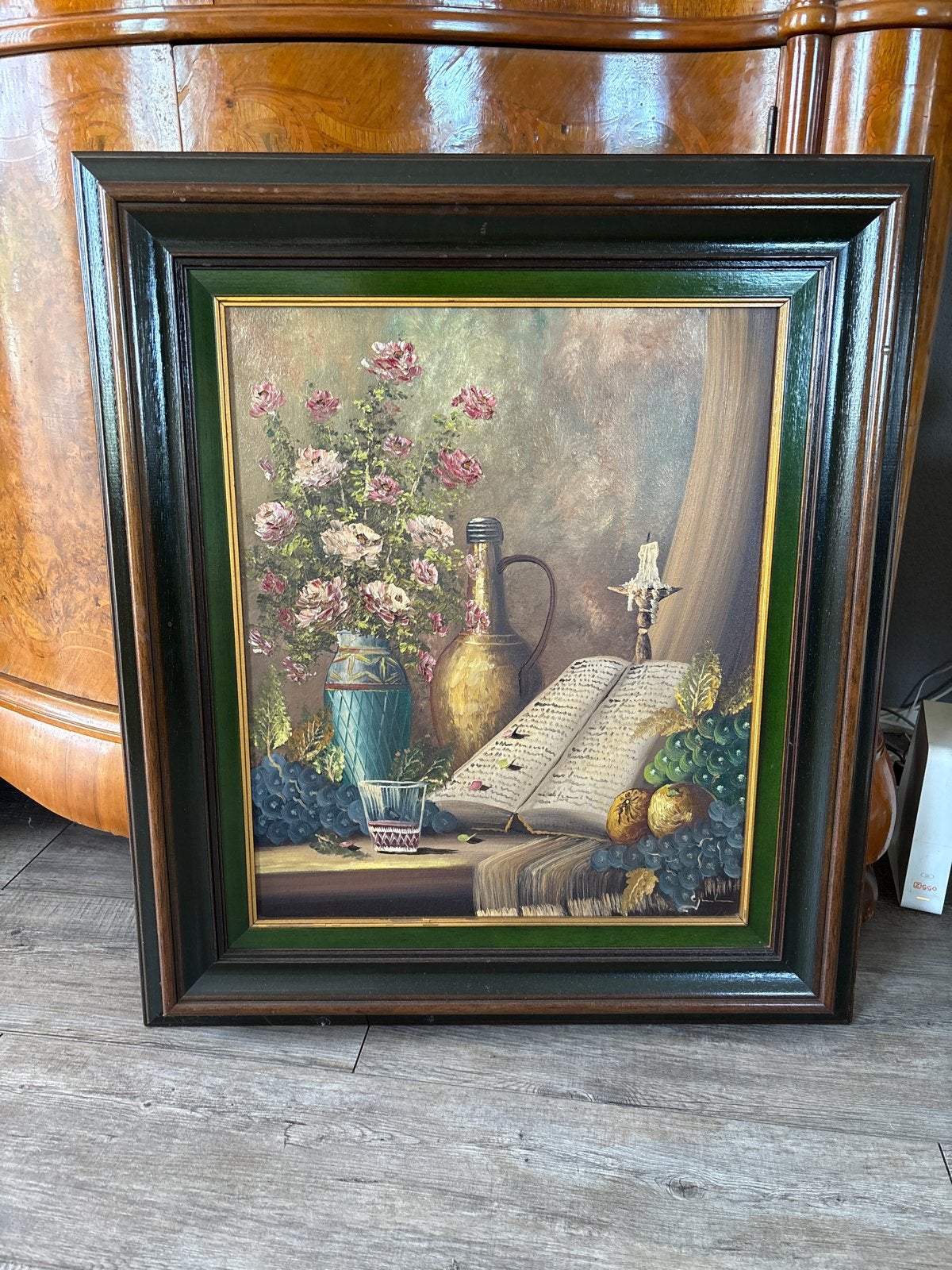 Olieverfschilderij Stilleven met Bloemen en Fruit, Antiek en Kunst, Kunst | Schilderijen | Klassiek, Ophalen of Verzenden