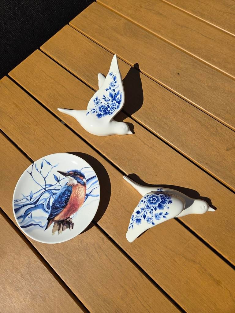 Heinendelftsblauw: 2x Zwaluw & 1x IJsvogel wandbordje, Ophalen of Verzenden
