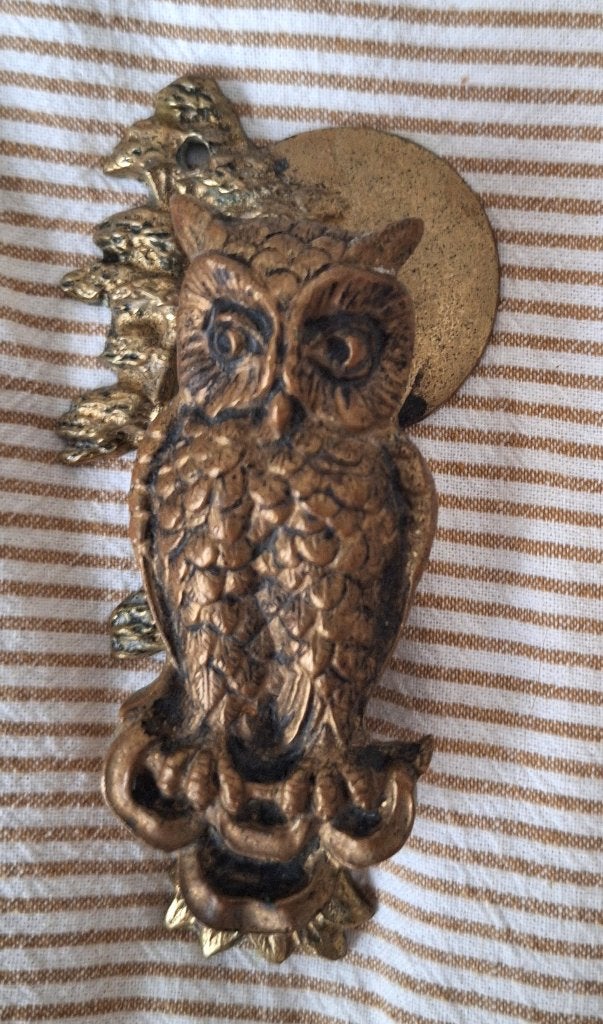 Vintage massief messing deurklopper uil met maan, Antiek en Kunst, Ophalen of Verzenden, Brons