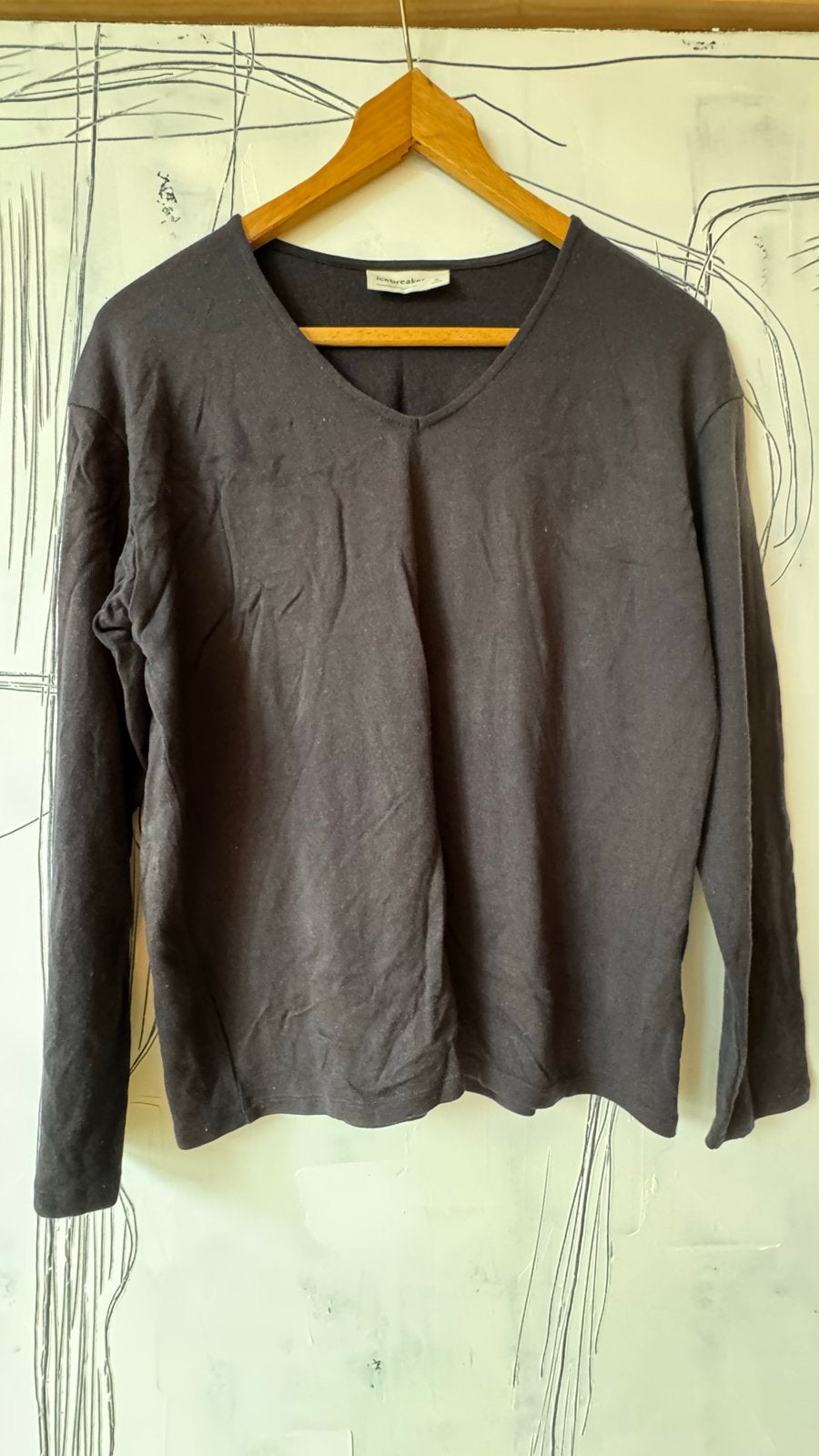 Icebreaker Merino Wol V-hals Shirt Lange Mouw Zwart XL, Ophalen of Verzenden, Gedragen, Maat 46/48 (XL) of groter, Grijs