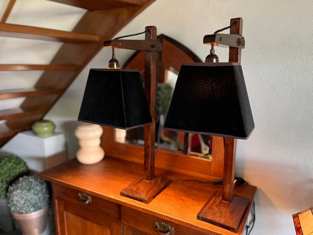 Twee rustieke dressoir lampen, Ophalen, Gebruikt, Overige merken, Natuurlijk materiaal
