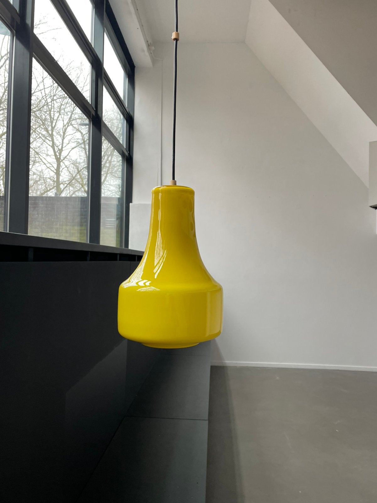 Hanglamp geel glas vintage jaren 50 60 deens design, Ophalen, ., 2de hands, .