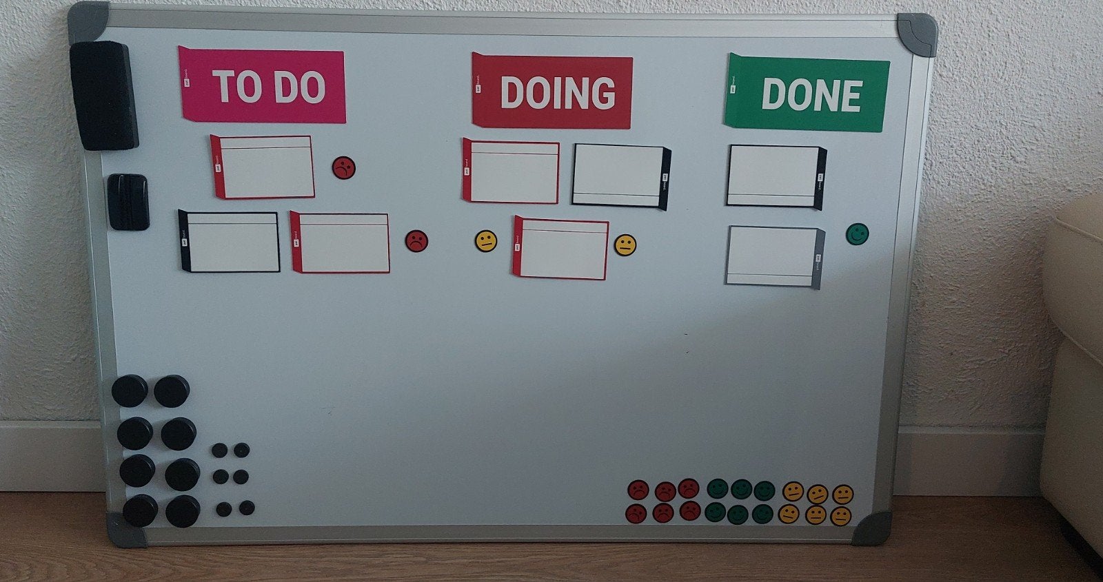Whiteboard met statustools en leuke magneten, Ophalen, Gebruikt, Whiteboard
