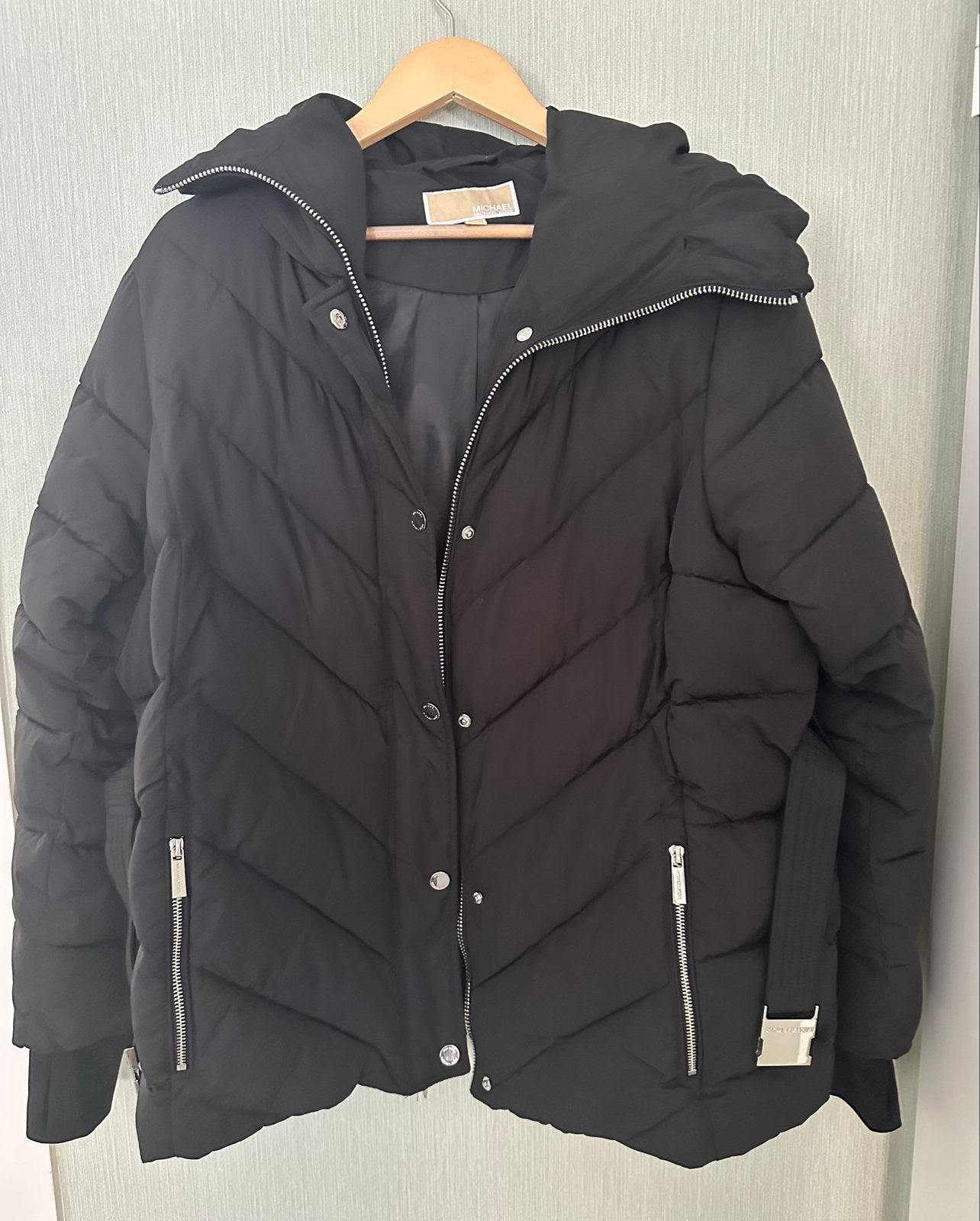 Michael Kors jas XL met riem en capuchon, Ophalen of Verzenden, Gedragen, Maat 46/48 (XL) of groter, Zwart