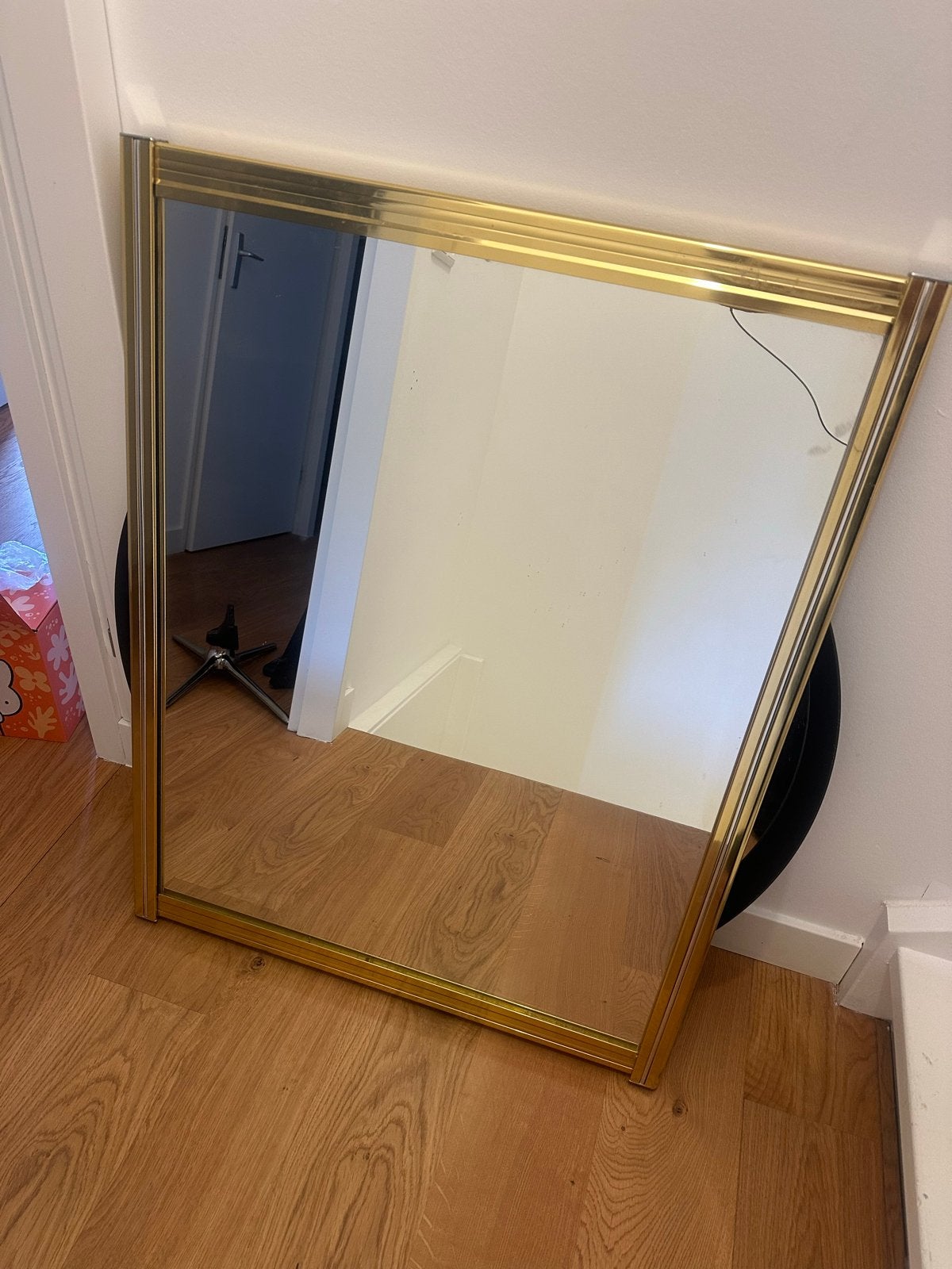 Gouden spiegel met lijst - 90x70 cm, Ophalen, Gebruikt, Minder dan 100 cm, Rechthoekig