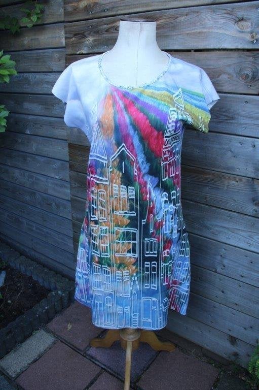 Jurk blauw/ gekleurd 2 zijdig Callantsoog mt M Vaste prijs, Maat 38/40 (M), Blauw, Ophalen of Verzenden, Zo goed als nieuw