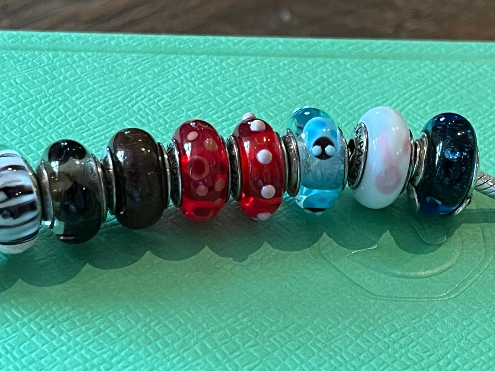 Pandora glasbedels., Sieraden, Tassen en Uiterlijk, Bedels, Ophalen of Verzenden, Zo goed als nieuw, Zilver, Pandora