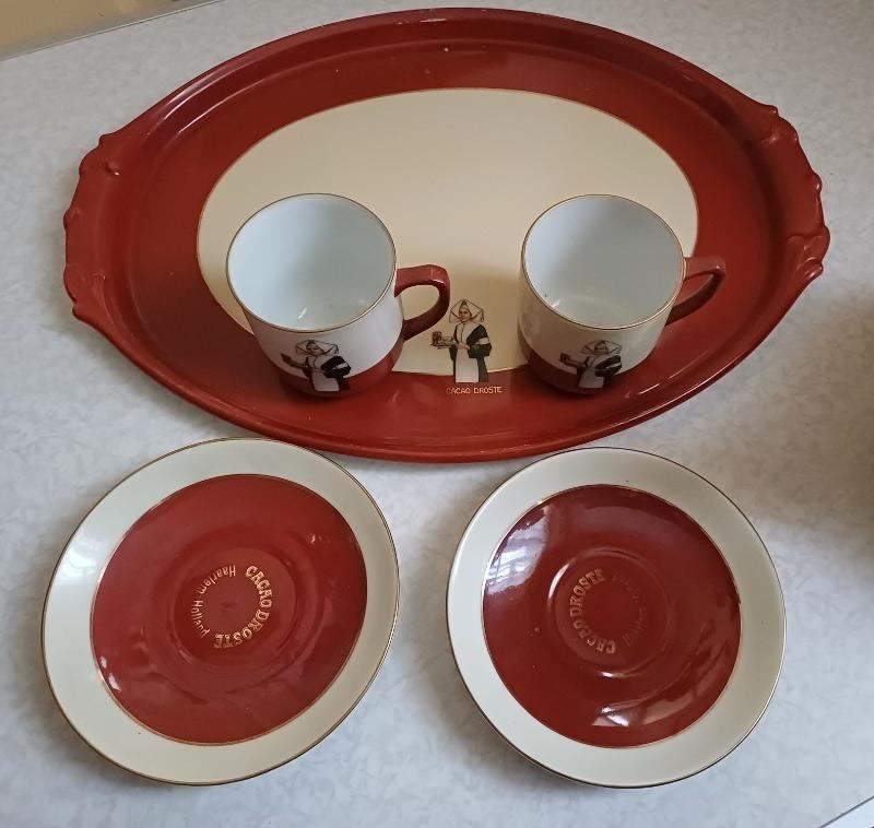 Foto 8 van Art-Deco droste servies twee kop en schotels,droste bordje
