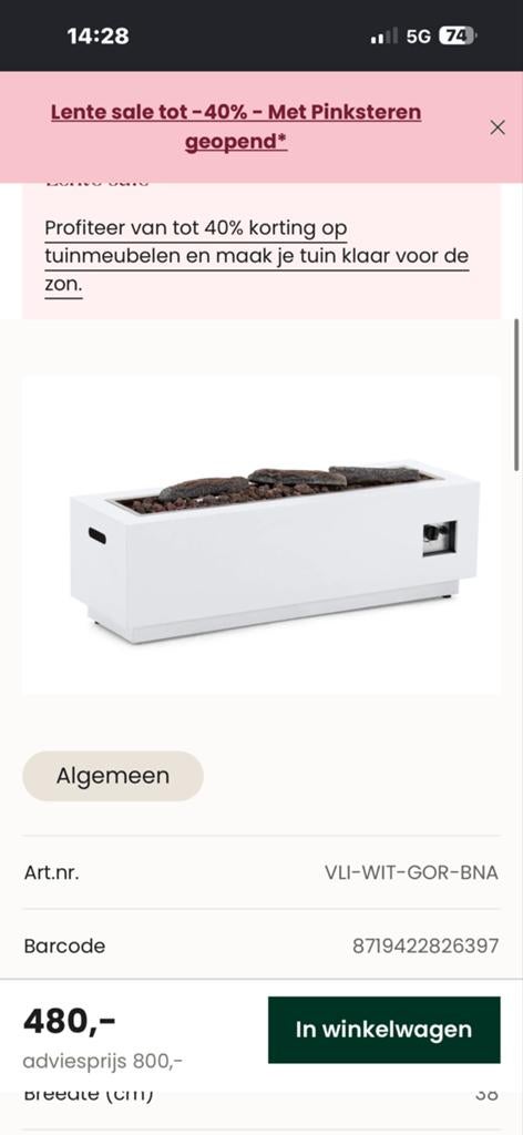 Moderne witte vuurtafel met glasombouw, Ophalen, Zo goed als nieuw
