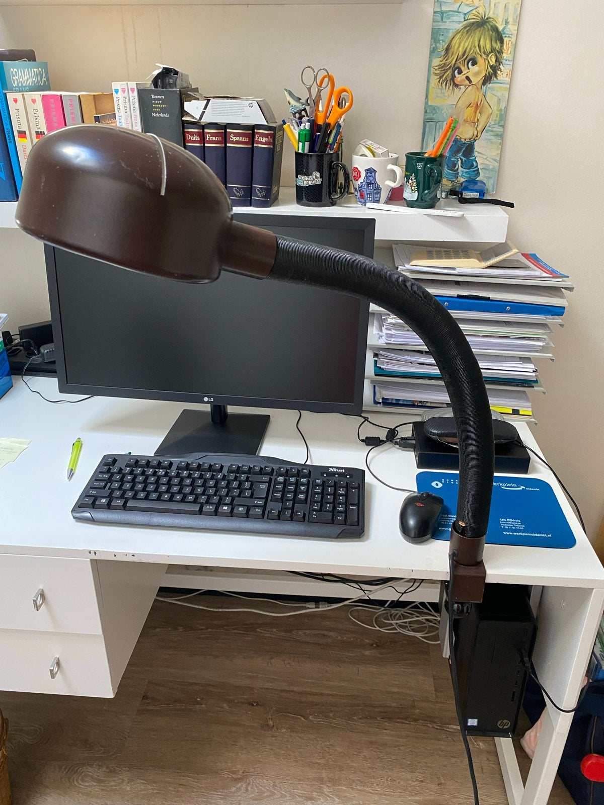 Vintage Bruine Klemlamp met Flexibele Arm Dijkstra, Overige merken, Gebruikt, E27 (groot), Bruin