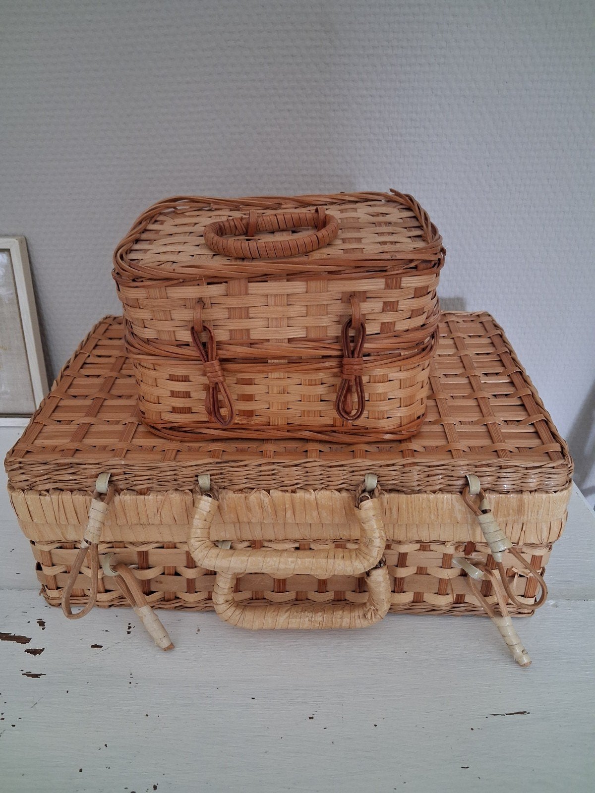 2 vintage rotan koffertjes, Ophalen of Verzenden, Riet