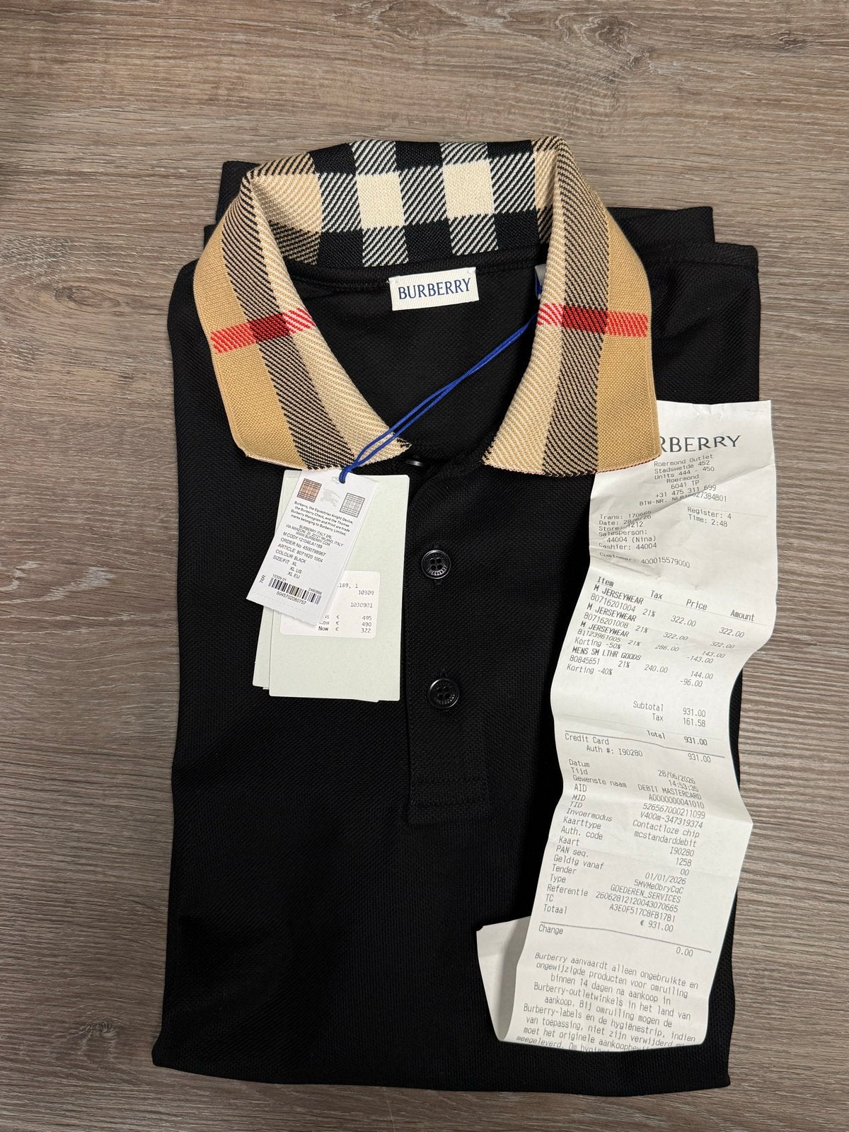 Burberry Polo Heren Zwart Maat XL Nieuw met Bon, Ophalen of Verzenden, Nieuw, Maat 56/58 (XL), Zwart