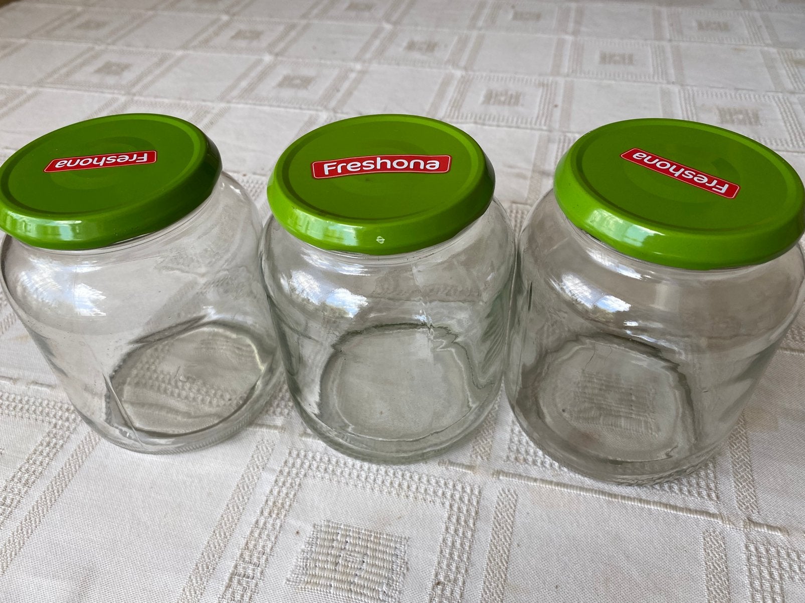 Schroefdeksel glazen inmaakpotten (gebruikt) van 680 ml., Ophalen, Zo goed als nieuw, Glas, Pot, Bus of Blik