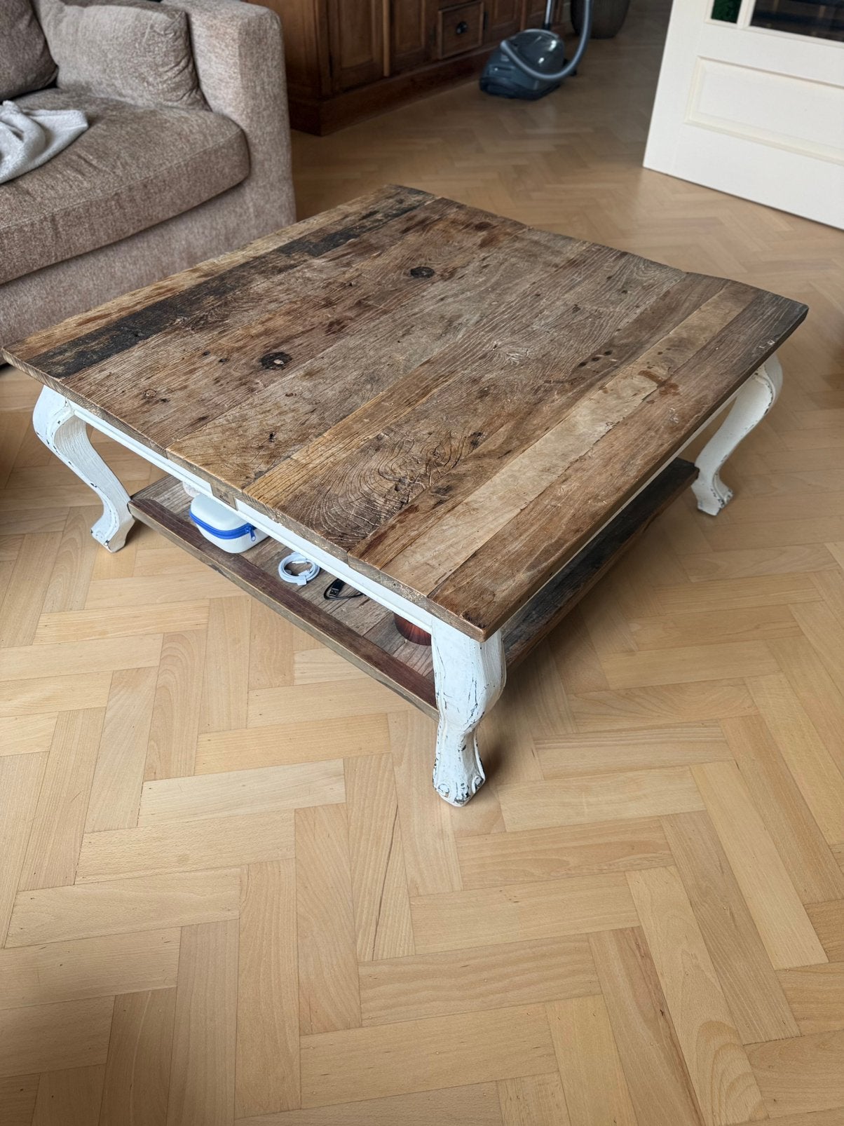 Riviera maison salon tafel driftwood 90x90, 50 tot 100 cm, Riviera maison landelijk, Zo goed als nieuw, 50 tot 100 cm