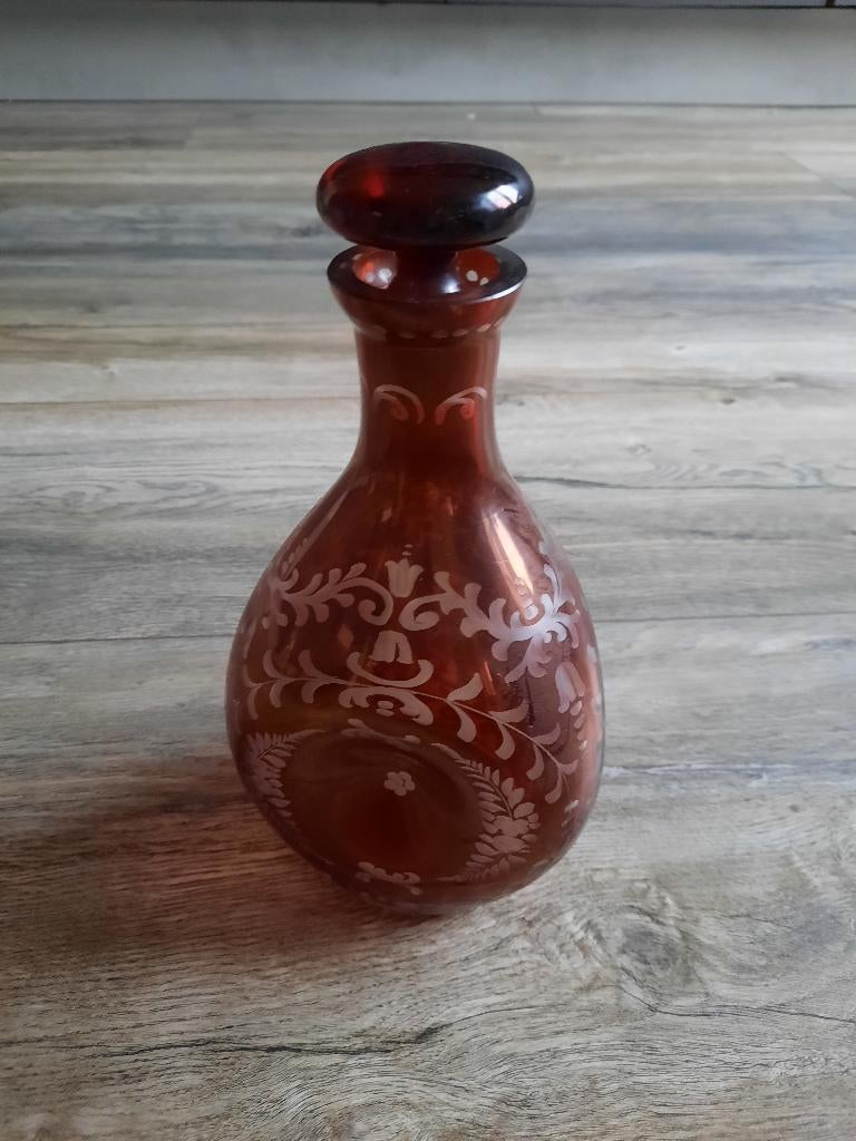 Robijnrode karaf, geslepen boheems kristal, Ophalen of Verzenden