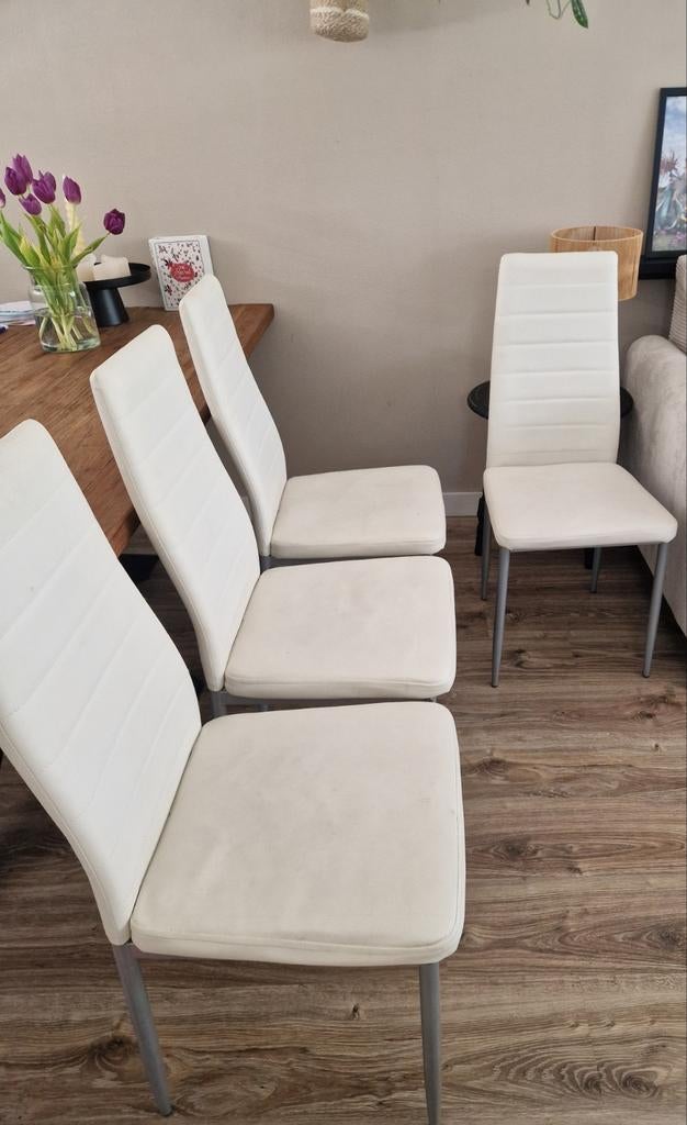 4 witte eetkamerstoelen, Huis en Inrichting, Stoelen, Ophalen of Verzenden, Gebruikt, Wit, Vier