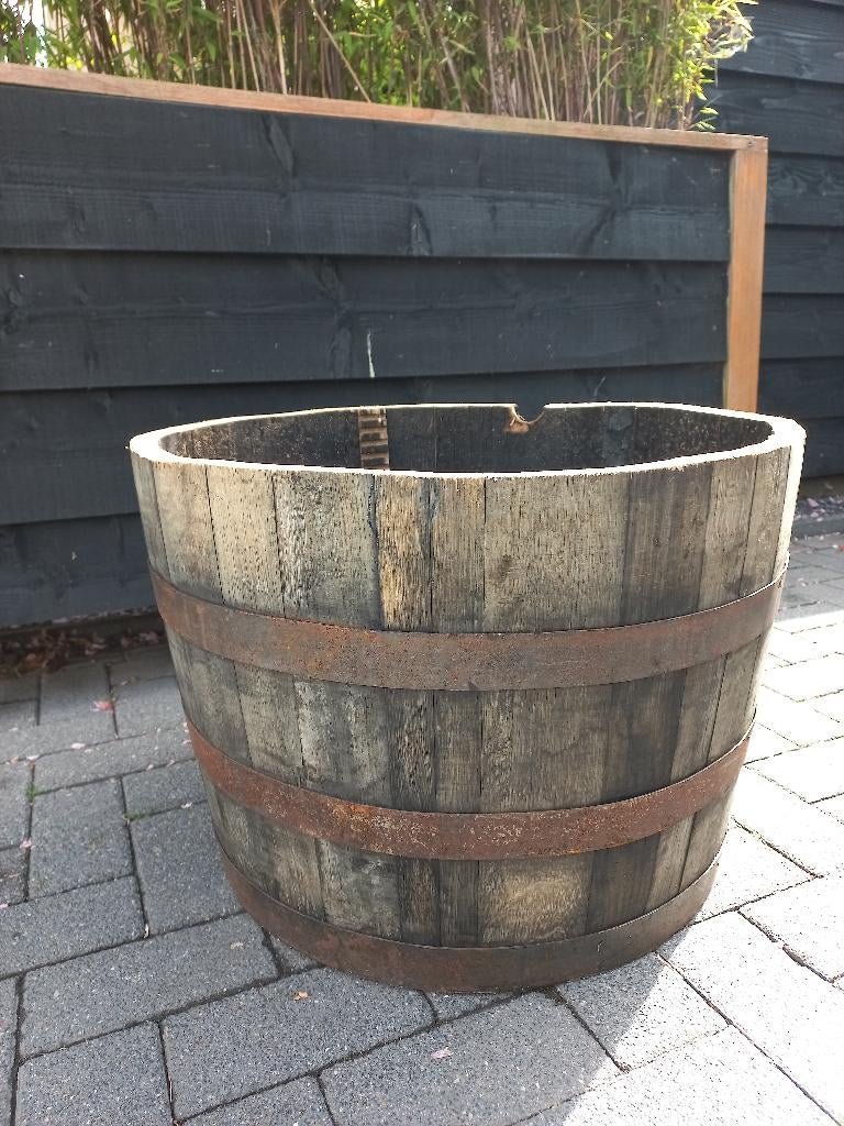 Eikenhouten Bloembak Plantenbak Half Whiskeyvat 100 Liter, Ophalen, Rond, Nieuw, Balkon