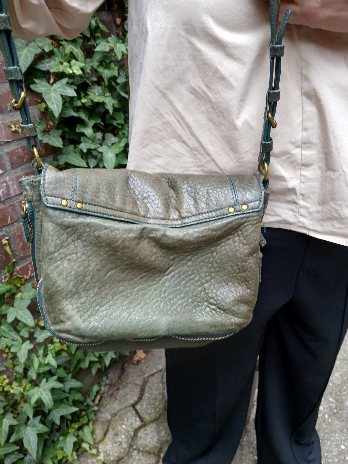 leren tas jerome dreyfuss., Sieraden, Tassen en Uiterlijk, Ophalen of Verzenden, Gebruikt, Groen, Handtas