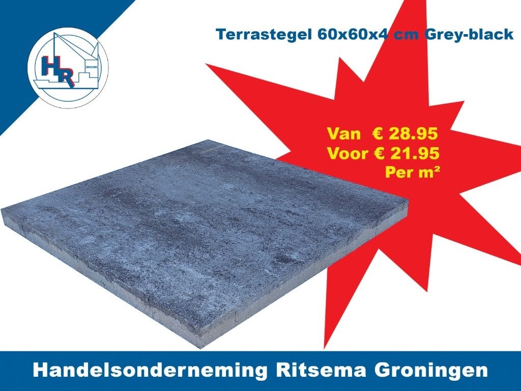 Terrastegel 60x60x4cm leverbaar in zes moderne kleuren., Ophalen, Nieuw, Beton, Terrastegels