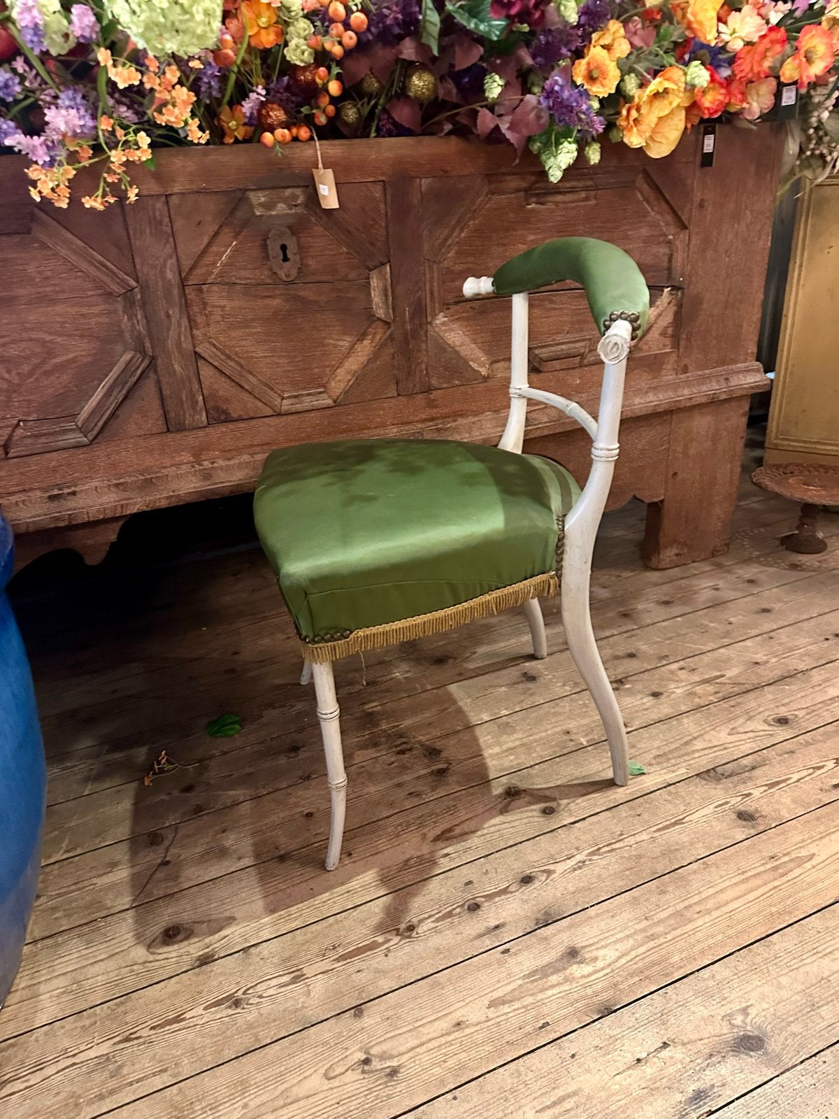 Antieke frans groen slaapkamer kinder stoeltje, Ophalen of Verzenden