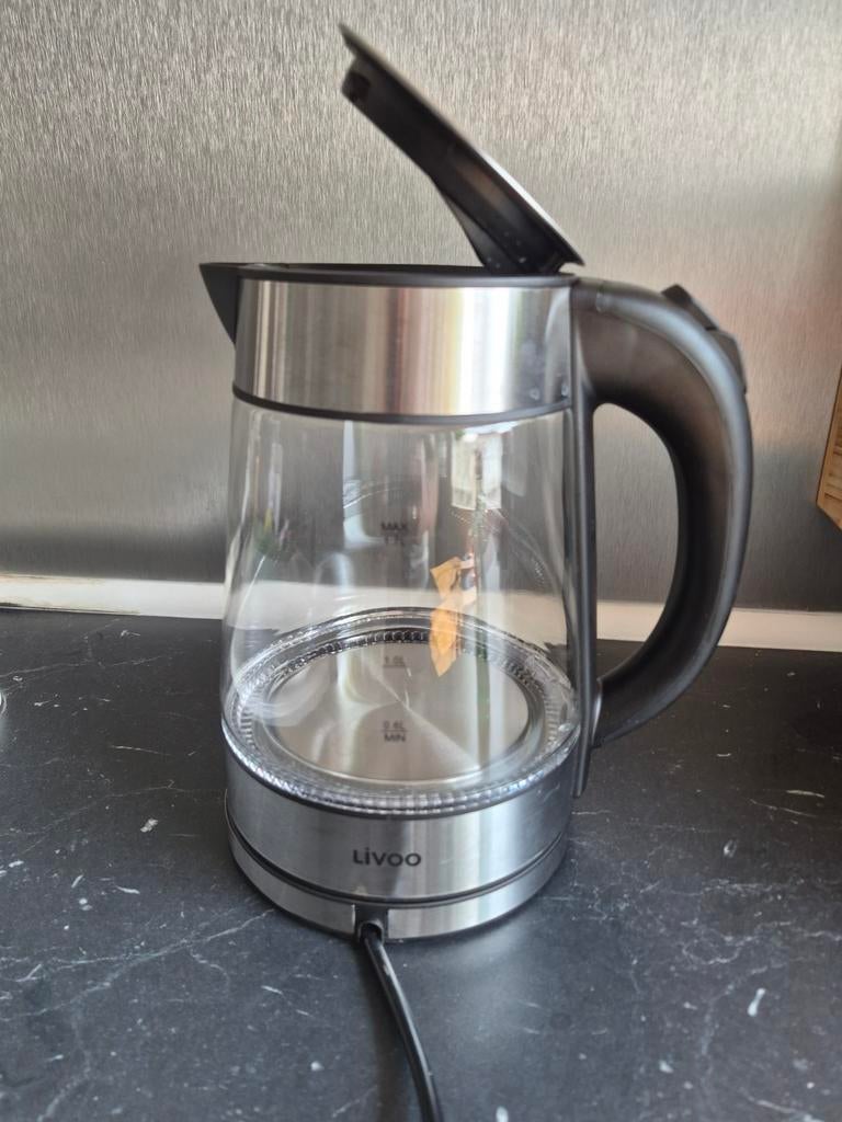 Livoo Glazen Waterkoker - 1.7L - RVS, 1 tot 2 liter, Ophalen of Verzenden, Zo goed als nieuw, Rvs