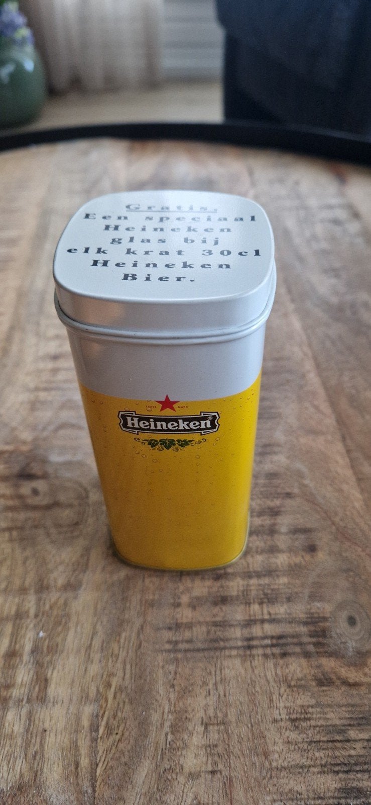 Heineken blikje/blikje met opschrift 'Gratis speciaal glas', Ophalen of Verzenden