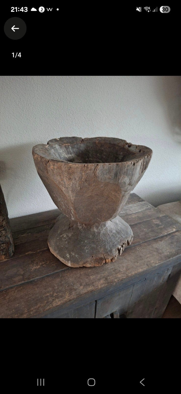 Rustieke houten vijzel - uniek decoratiestuk, Antiek en Kunst, Ophalen