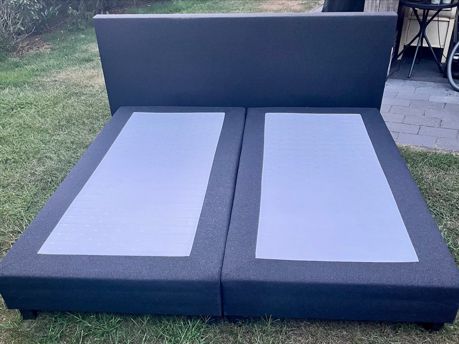 Tweepersoons boxspring met hoofdbord - antraciet, Huis en Inrichting, Ophalen, Gebruikt, 210 cm, Tweepersoons