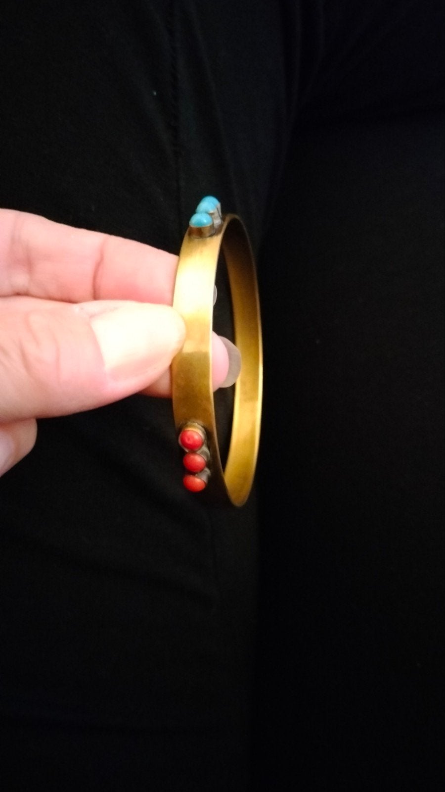 Vintage Tibetaanse Messing Armband met Turkoois en K, Ophalen of Verzenden, 17 tot 18, Dame