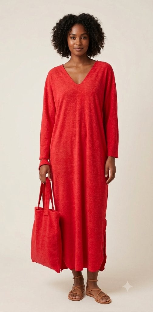 Speezys Rode Kaftan met Tas Luxury Resortwear One Size, Kleding | Dames, Speezys, Verzenden, Zo goed als nieuw, Rood