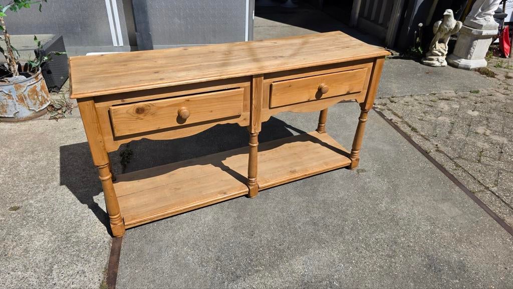 Franse grenen sidetable met twee lades en onderblad