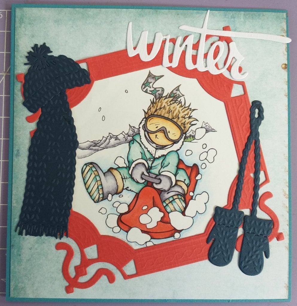 Handgemaakte Winterkaart met Jongen op Slee, Ophalen of Verzenden, Nieuw, Kerst