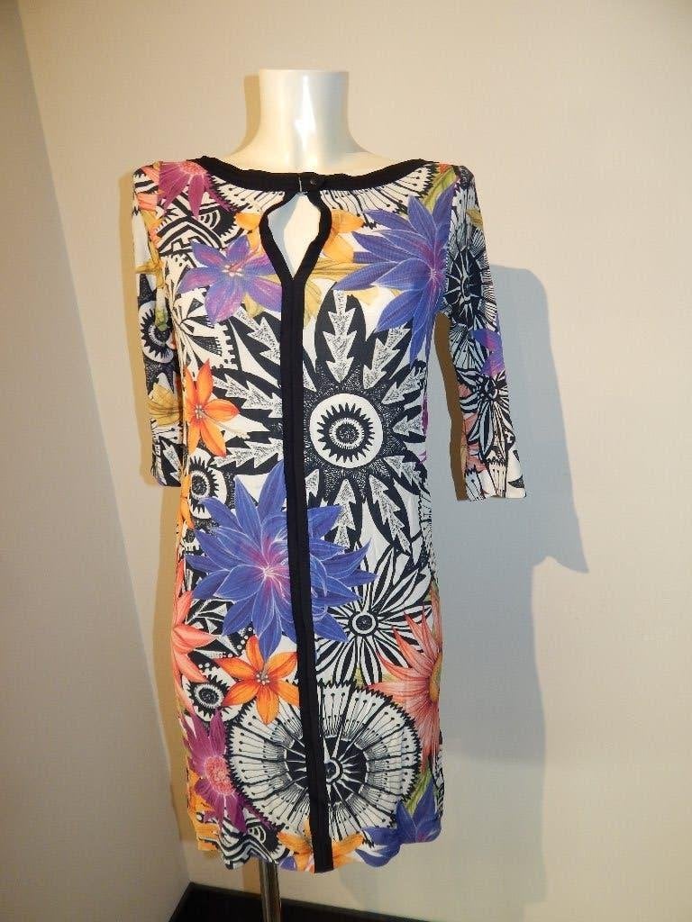 Marccain stretch jurk fel gekleurde abstracte bloemen N2, Zo goed als nieuw, Knielengte, Maat 36 (S), Marccain