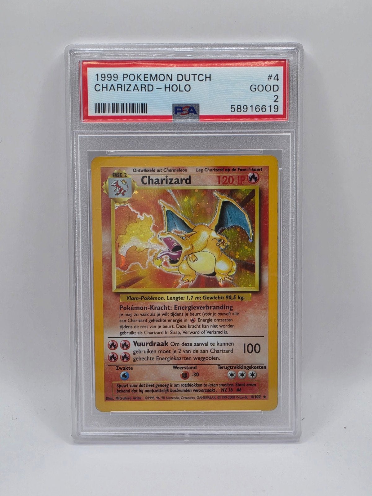 PSA 2 1999 Pokemon Dutch Charizard Holo #4, Ophalen of Verzenden, Gebruikt, Losse kaart, Foil