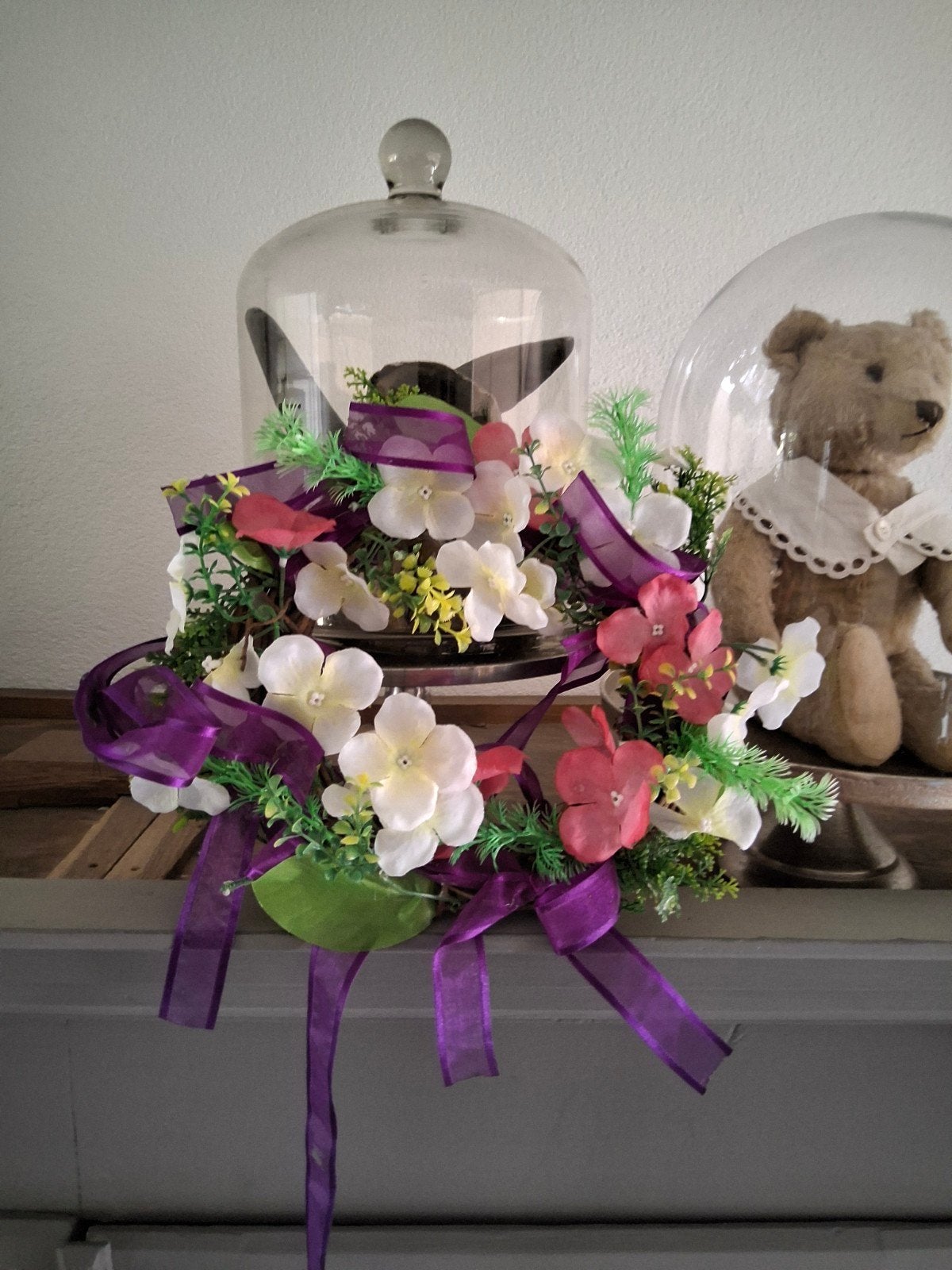 Decoratieve Krans 35 cm - Kunstbloemen Paars/Wit, Huis en Inrichting, Woonaccessoires | Kransen, Ophalen of Verzenden, Gebruikt
