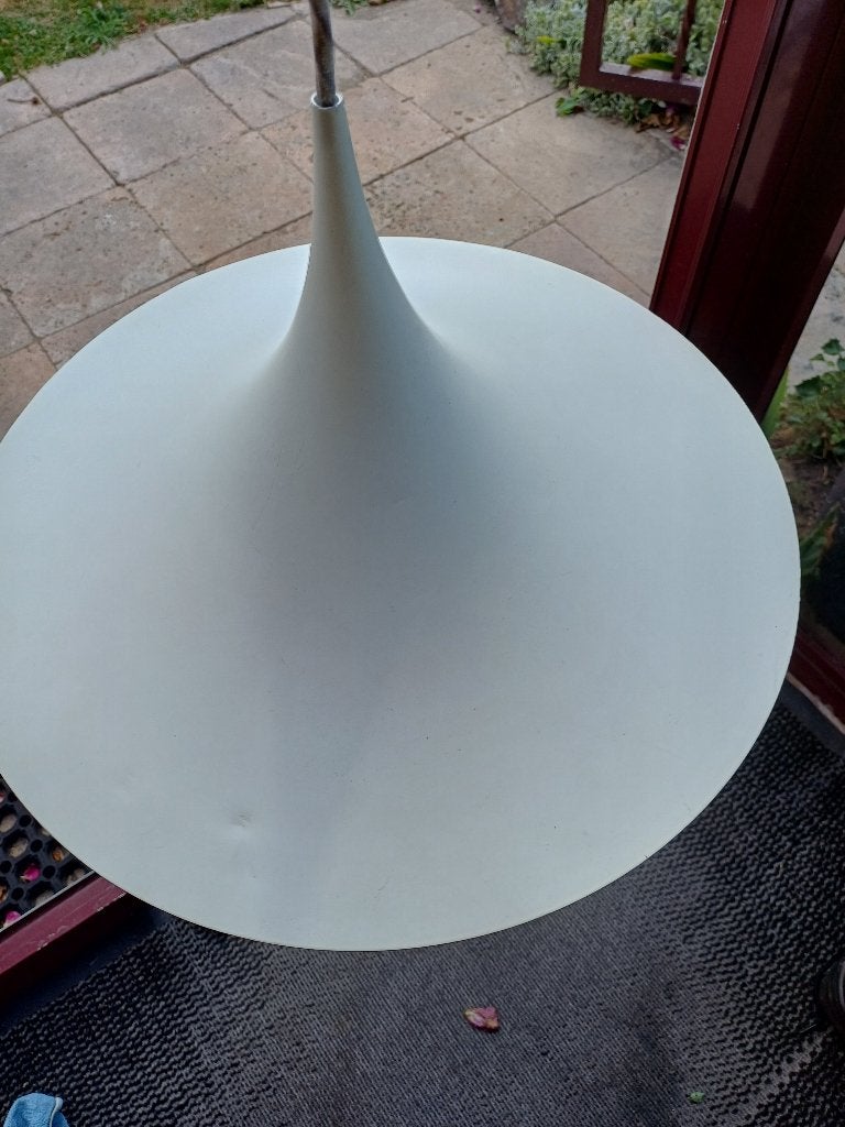 Vintage Deense Hang schalenlamp wit, Ophalen of Verzenden, Gebruikt, Metaal, E27 (groot)