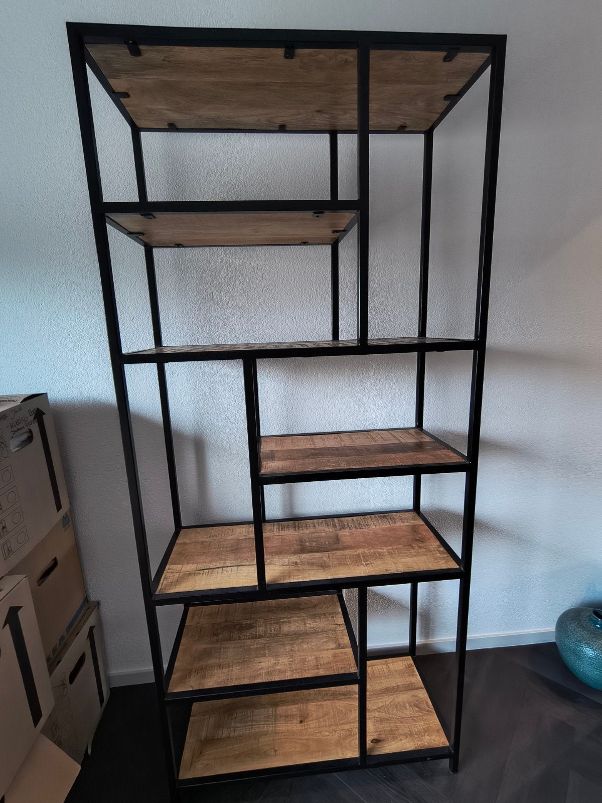 Zwarte/houten open wandkast, Met plank(en), Gebruikt, Minder dan 150 cm, 150 tot 200 cm