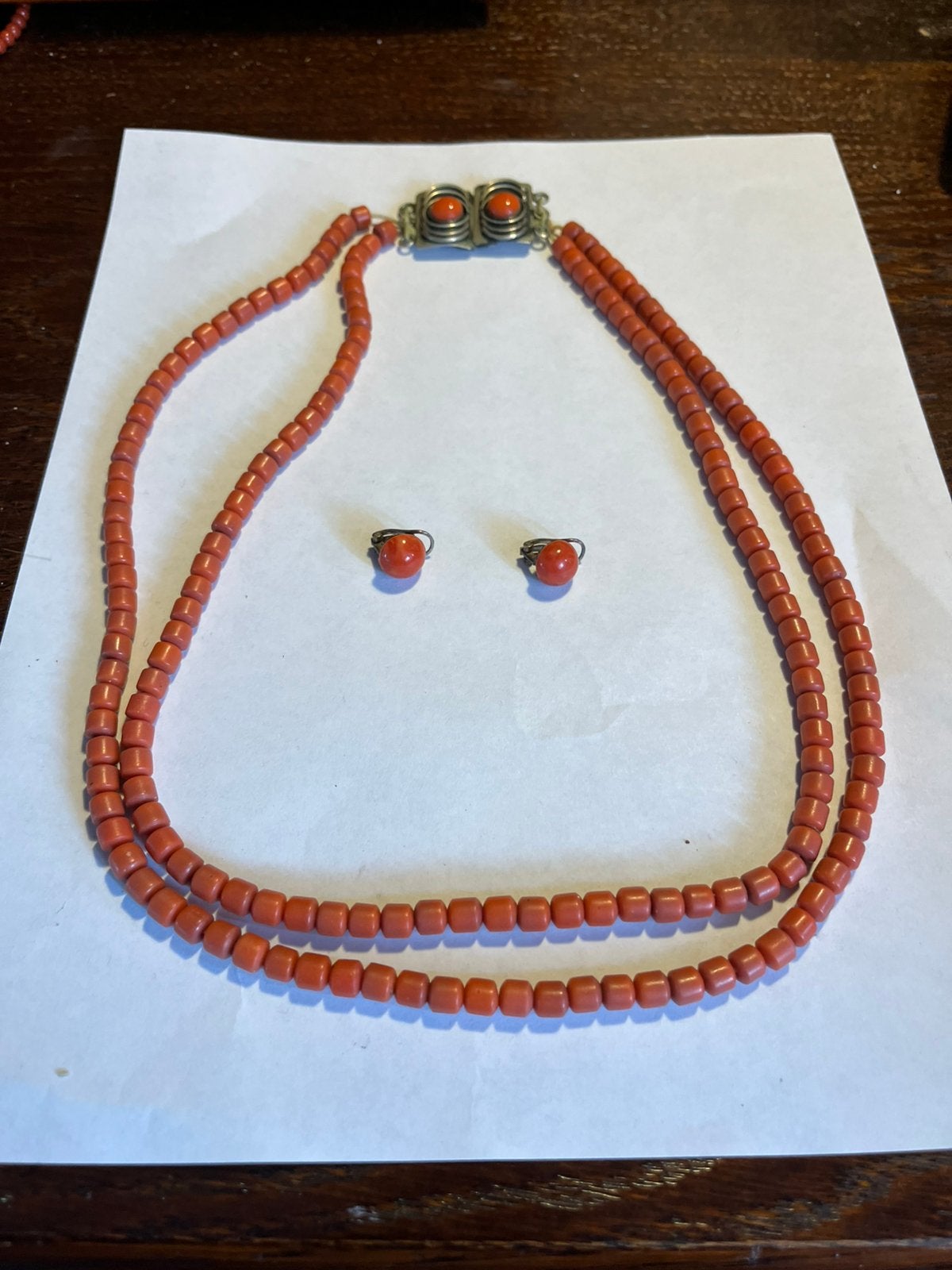 Koraal ketting met oorbellen, Ophalen of Verzenden, Rood, Steen of Mineraal
