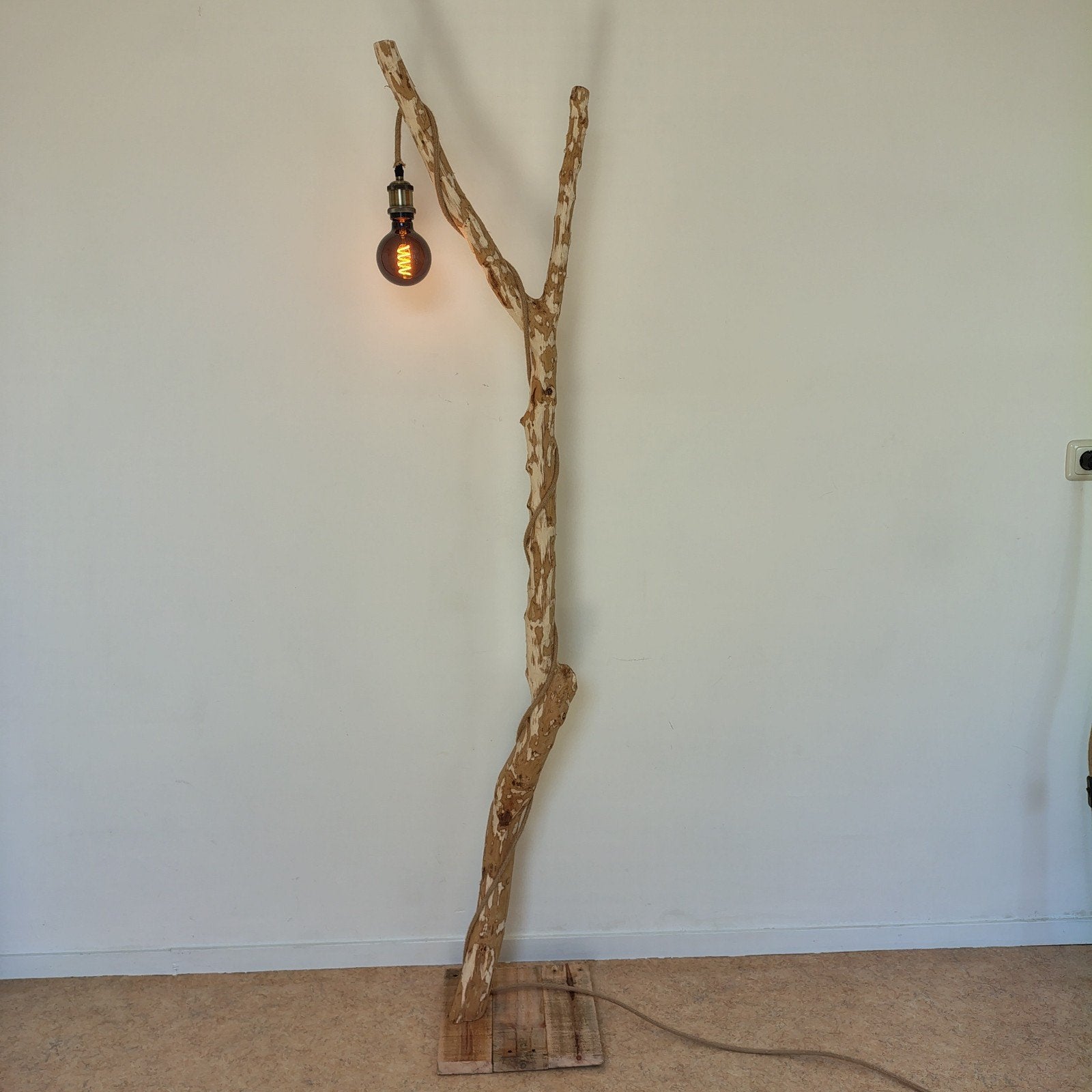 Handgemaakte lampen tak sfeer/Led, Ophalen, E27 (groot), 150 tot 200 cm, Hout