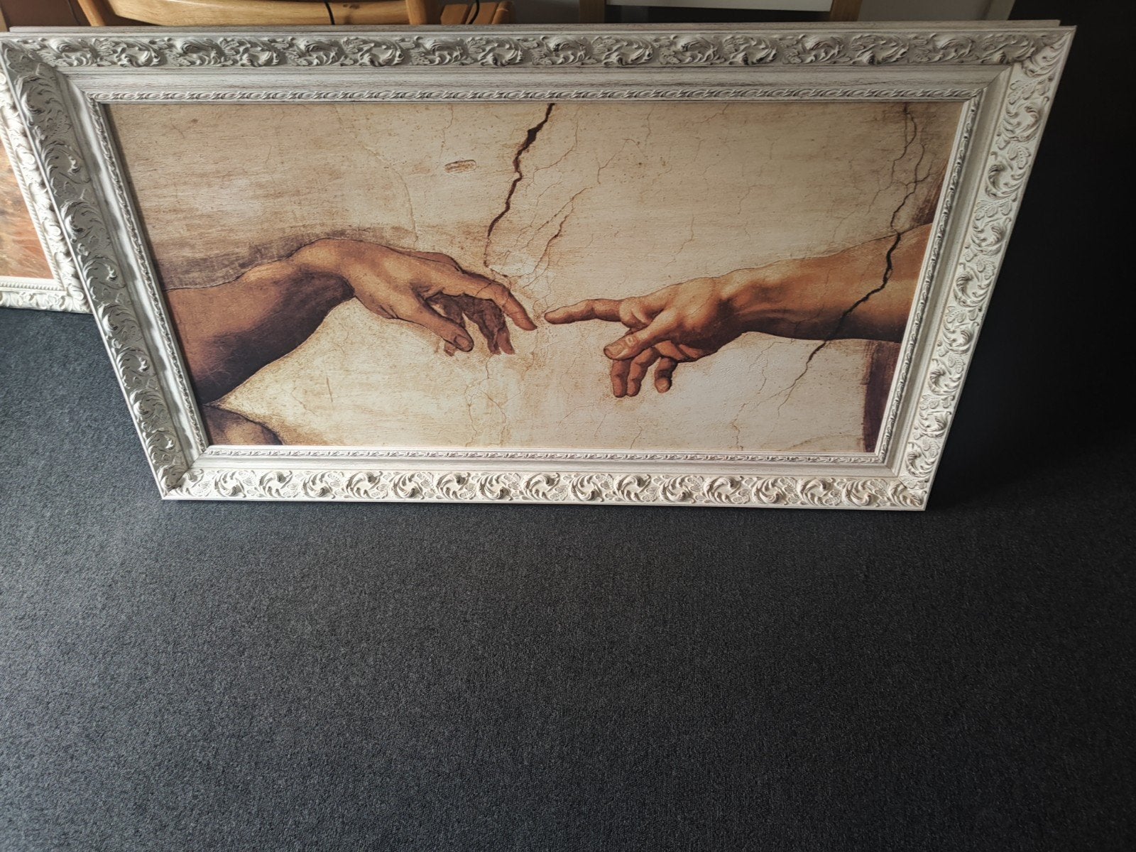 De Schepping van Adam - Ingelijste reproductie, Antiek en Kunst, Kunst | Schilderijen | Klassiek, Portret of Personen, Ophalen of Verzenden
