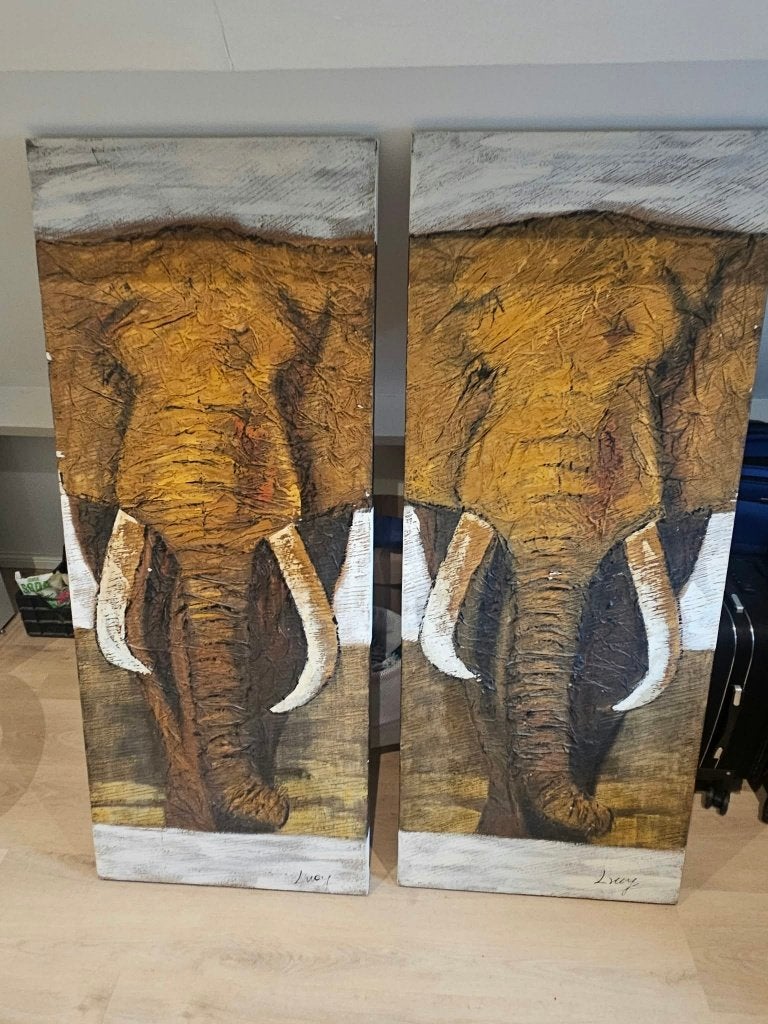 2 x schilderij olifant, Ophalen, Overige stijlen, Dieren, Doek