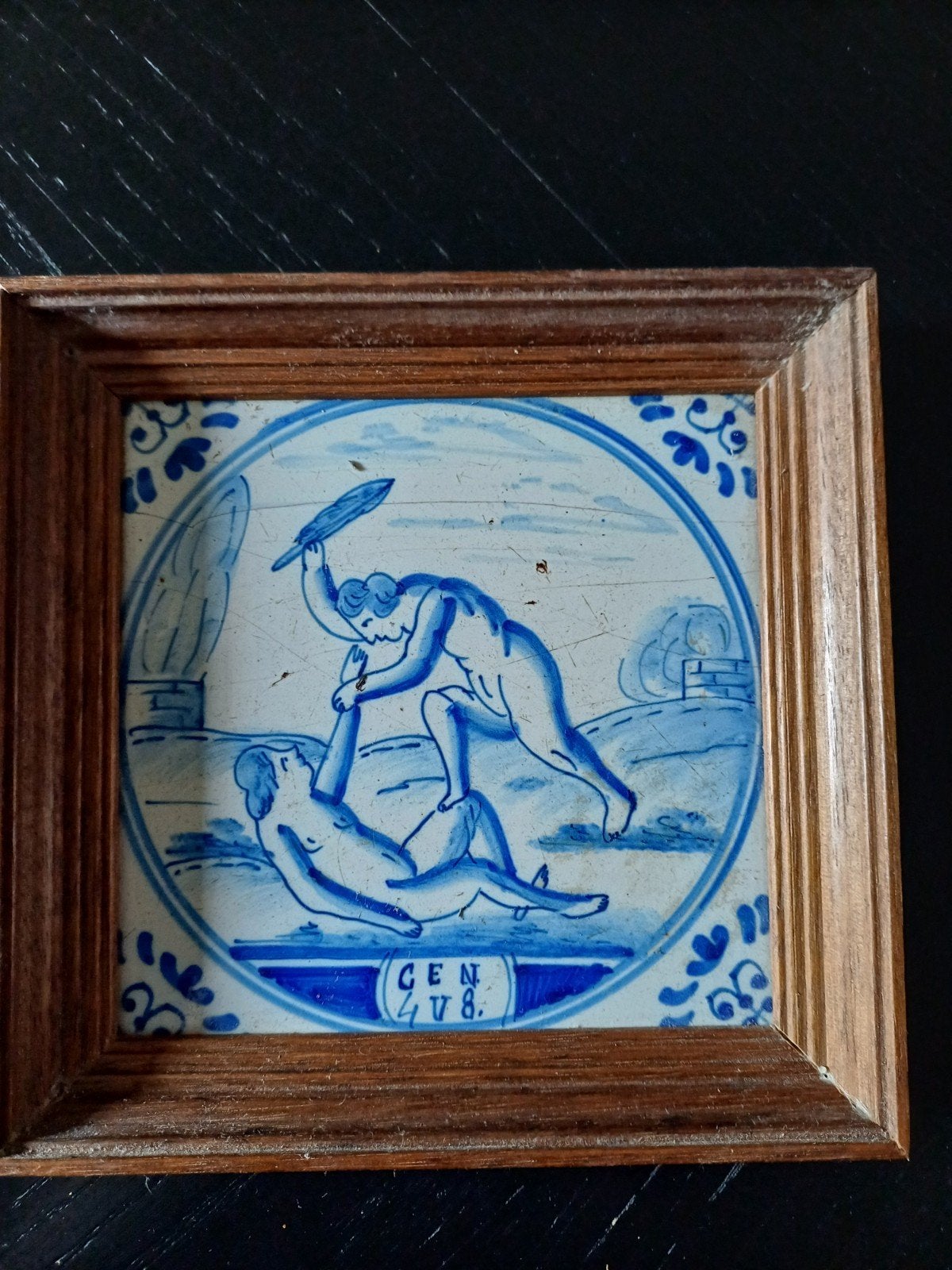 Antieke Delfts Blauwe Tegel met Bijbelse Voorstelling, Ophalen of Verzenden