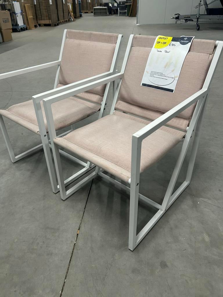 NIEUW: Set van 6 buiten tuinstoelen - Wit frame, roze stof, Tuin en Terras, Ophalen, Nieuw, Metaal